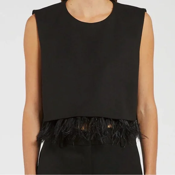 Marella Cantal Feather Trim Top in Black Size 2 NWT - Picture 6 of 6